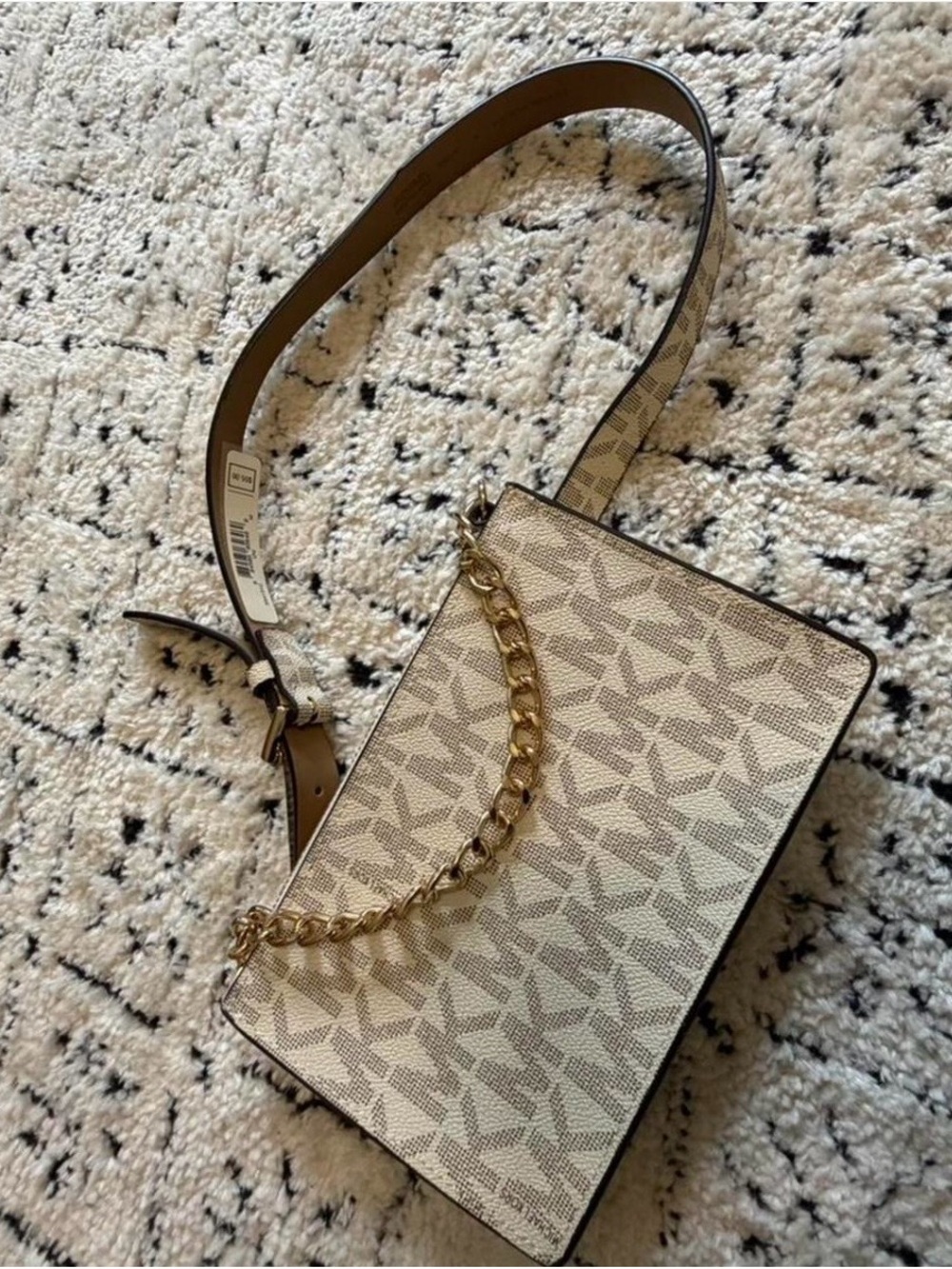 Michael Kors Cream Patterned Waist Belt Bag with Gold Chain